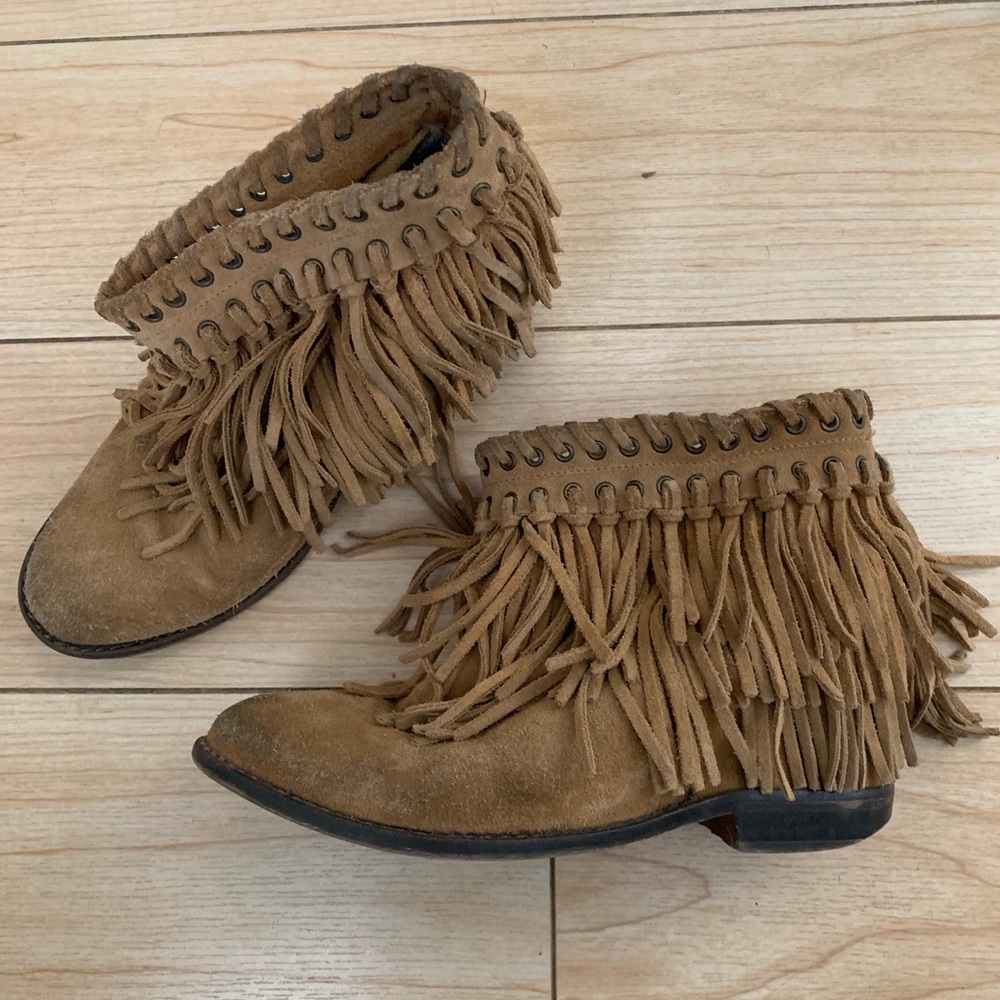 Tan Fringe Booties